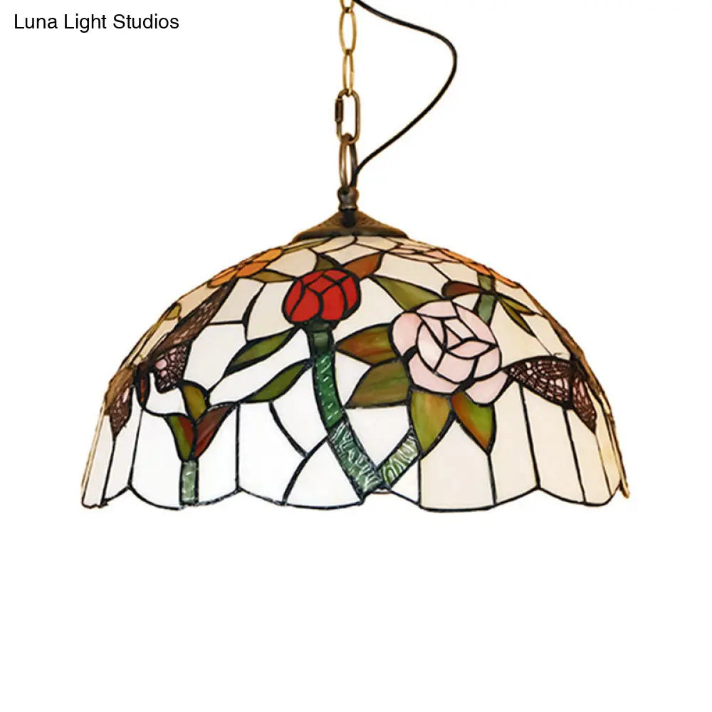 Mediterranean Stained Glass Butterfly Pendant Light: White/Red 1 Light Fixture - Hanging Lamp Kit