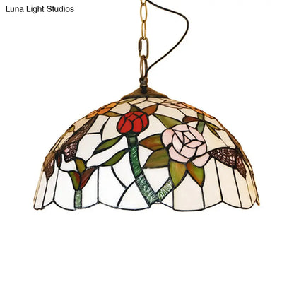 Mediterranean Stained Glass Butterfly Pendant Light: White/Red 1 Light Fixture - Hanging Lamp Kit