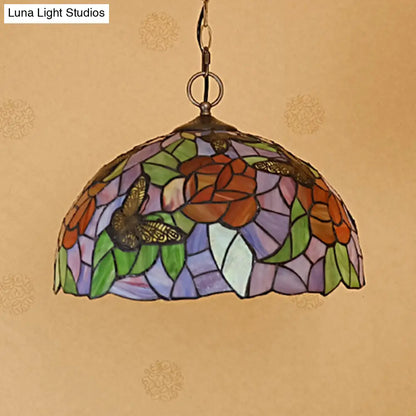 Mediterranean Stained Glass Butterfly Pendant Light: White/Red 1 Light Fixture - Hanging Lamp Kit