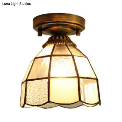 DecorBites™ DecorBites™ Mediterranean Stained Glass Dome Flush Light in Brass Finish with 1 Light & Stunning Geometric Patterns