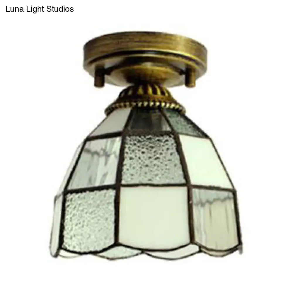 DecorBites™ DecorBites™ Mediterranean Stained Glass Dome Flush Light in Brass Finish with 1 Light & Stunning Geometric Patterns