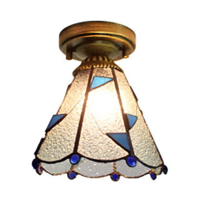 DecorBites™ DecorBites™ Mediterranean Stained Glass Dome Flush Light in Brass Finish with 1 Light & Stunning Geometric Patterns