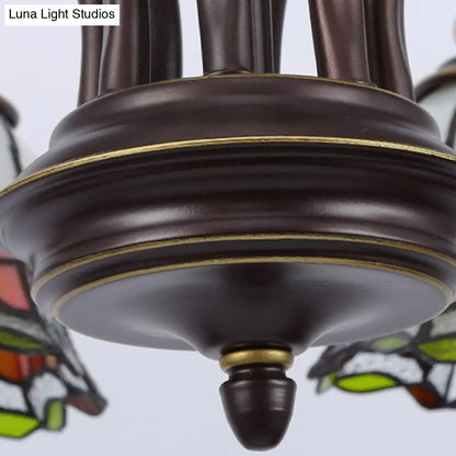 Mediterranean Stained Glass Flower Chandelier: Black Hanging Lamp for Living Room with 3/5/8 Lights