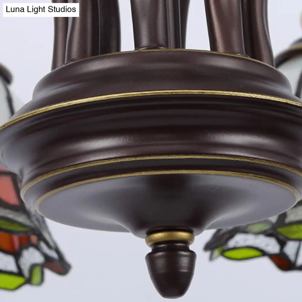 Mediterranean Stained Glass Flower Chandelier: Black Hanging Lamp for Living Room with 3/5/8 Lights