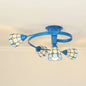 Mediterranean Stained Glass Flush Ceiling Light with Blue Bowl Design - Perfect for Bedroom (4/6 Lights)