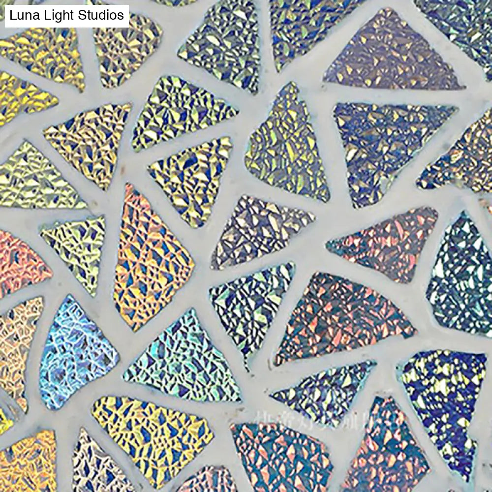 DecorBites™ DecorBites™ Mediterranean Stained Glass Flush Mount Ceiling Light - Blue Square, 16"/12" Width