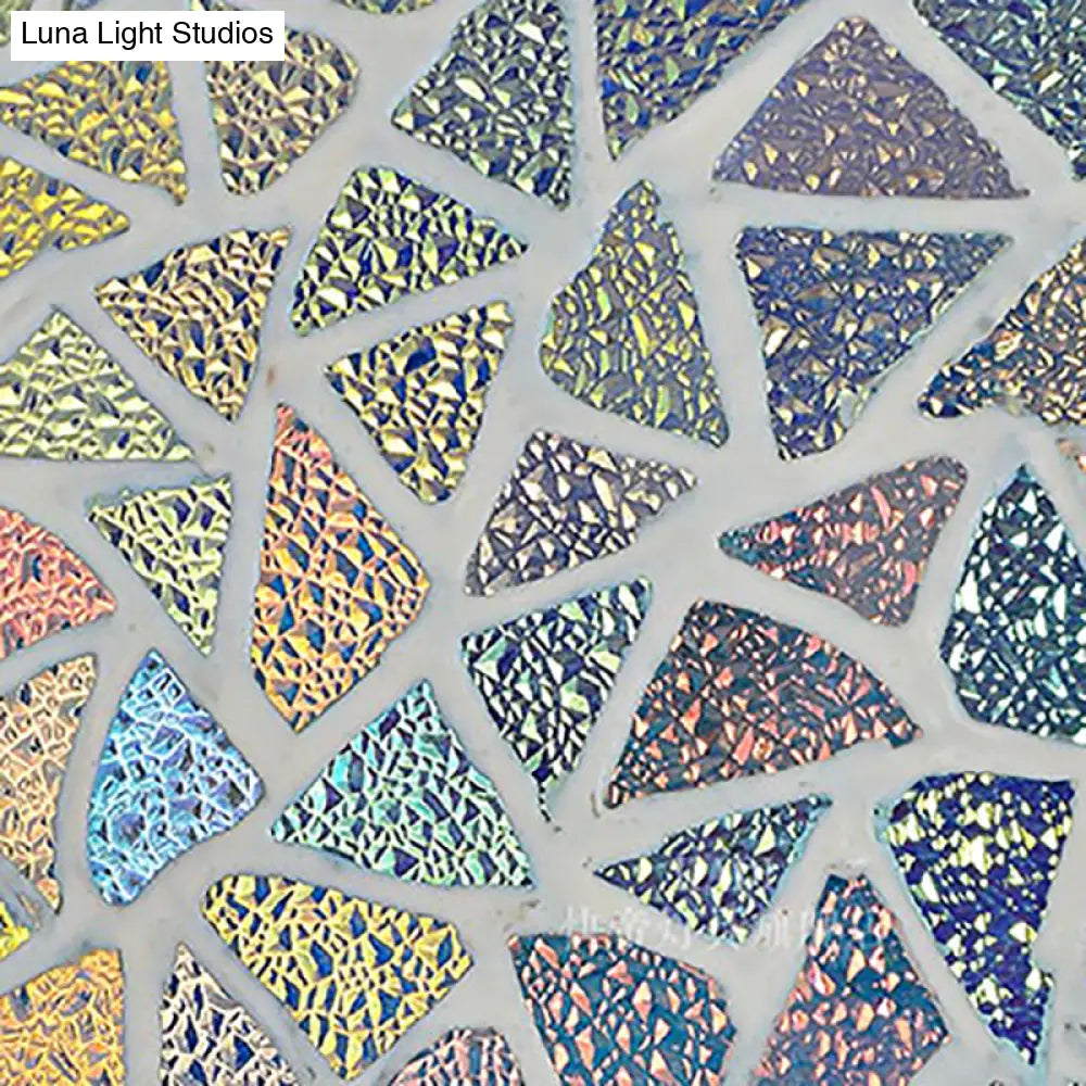 DecorBites™ DecorBites™ Mediterranean Stained Glass Flush Mount Ceiling Light - Blue Square, 16"/12" Width