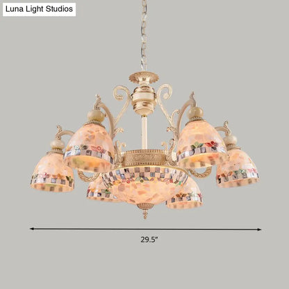 Mediterranean Stained Glass Pendant Chandelier - Beige Mosaic Lamp for Living Room (3/5/9 Lights)