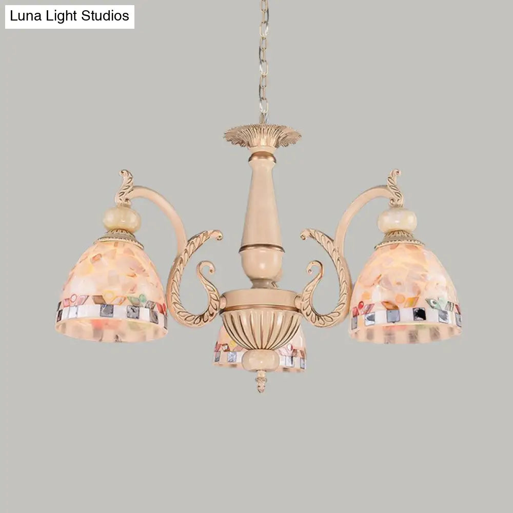 Mediterranean Stained Glass Pendant Chandelier - Beige Mosaic Lamp for Living Room (3/5/9 Lights)