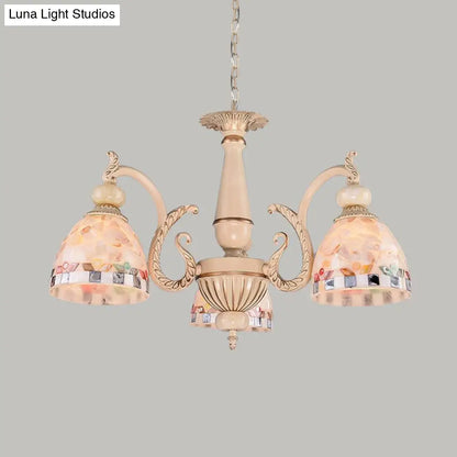 Mediterranean Stained Glass Pendant Chandelier - Beige Mosaic Lamp for Living Room (3/5/9 Lights)