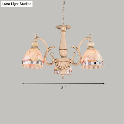 Mediterranean Stained Glass Pendant Chandelier - Beige Mosaic Lamp for Living Room (3/5/9 Lights)