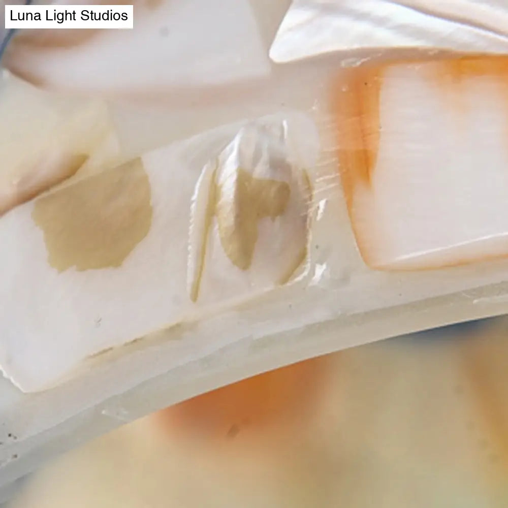 Mediterranean Stained Glass Pendant Chandelier - Beige Mosaic Lamp for Living Room (3/5/9 Lights)