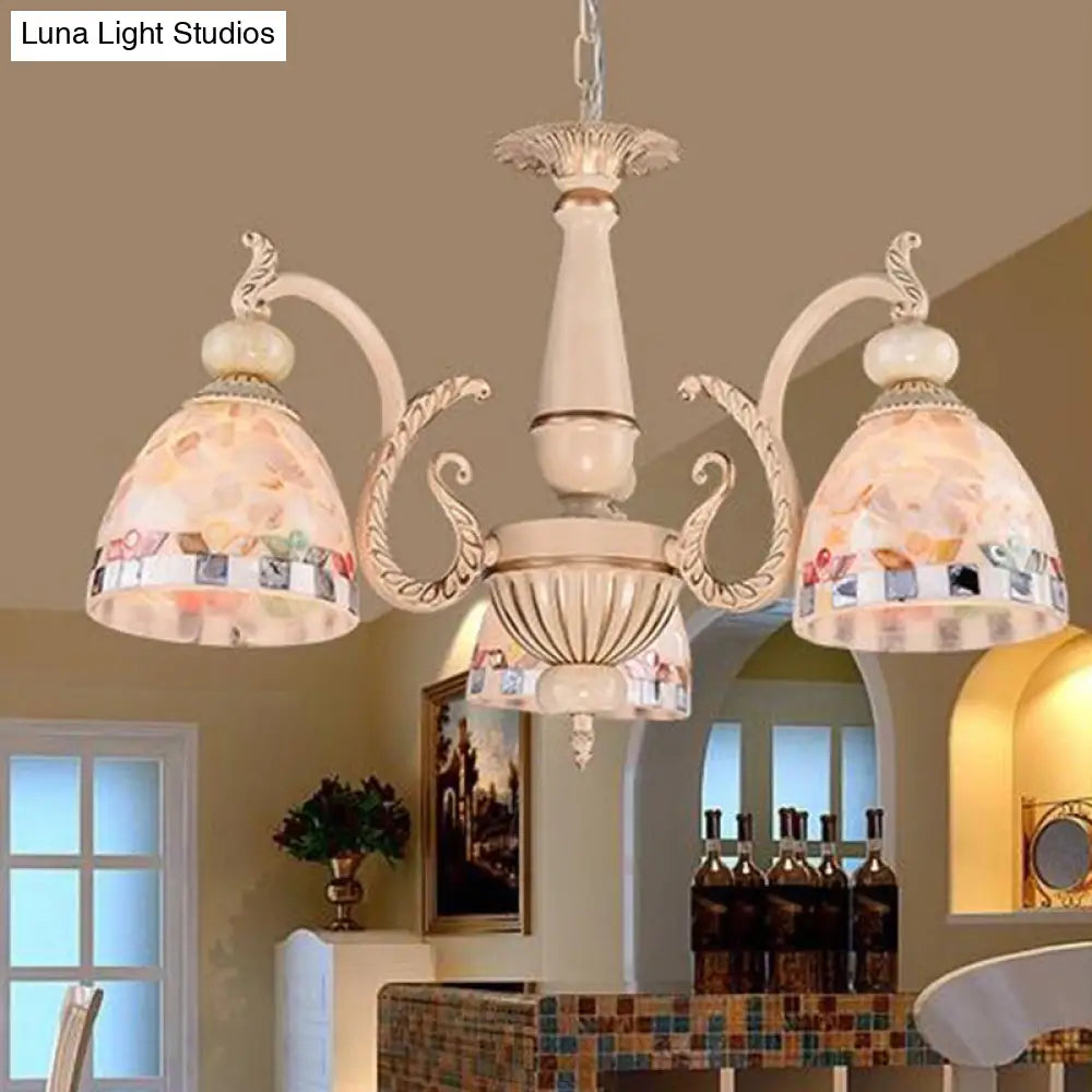 Mediterranean Stained Glass Pendant Chandelier - Beige Mosaic Lamp for Living Room (3/5/9 Lights)