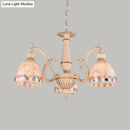 Mediterranean Stained Glass Pendant Chandelier - Beige Mosaic Lamp for Living Room (3/5/9 Lights)