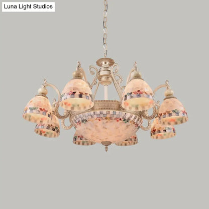 Mediterranean Stained Glass Pendant Chandelier - Beige Mosaic Lamp for Living Room (3/5/9 Lights)