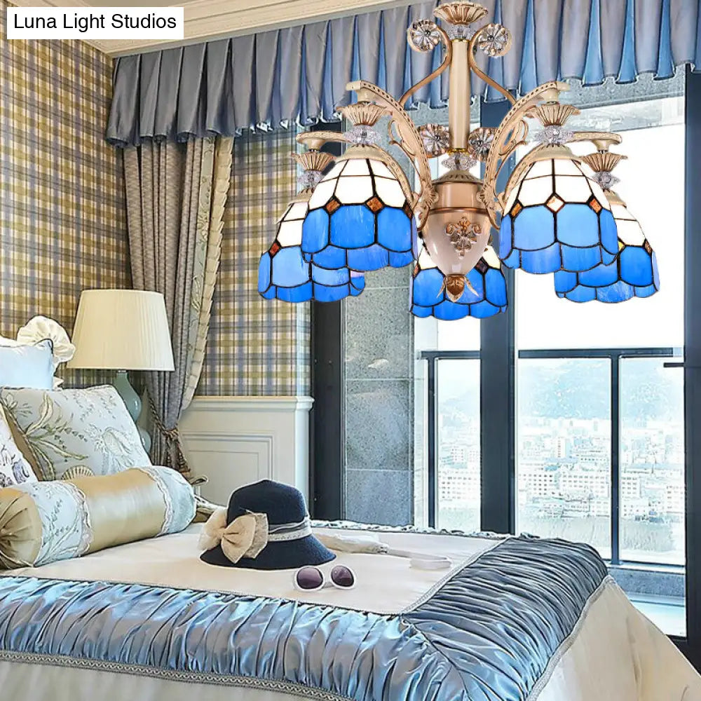 Mediterranean Stained Glass Pendant Chandelier - Blue