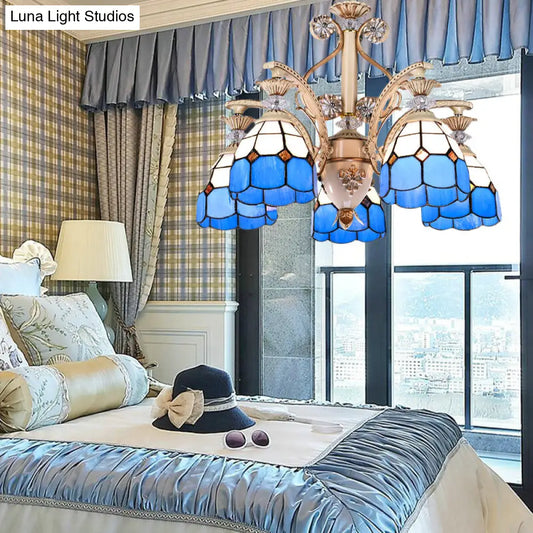 Mediterranean Stained Glass Pendant Chandelier - Blue