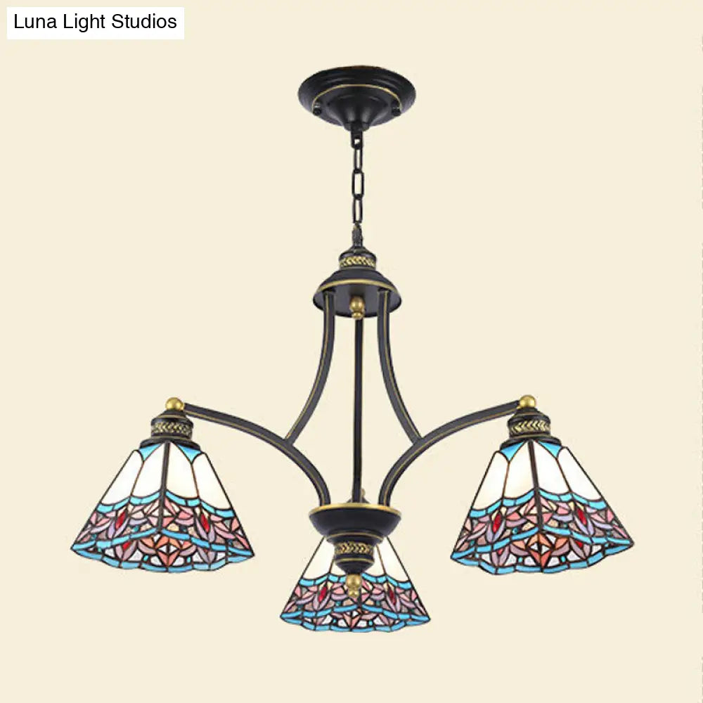Mediterranean Stained Glass Pyramid Chandelier with 3/6/8 Lights in Vibrant Pink & Blue or Orange & Blue - Perfect for Living Room Ceiling!