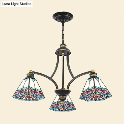 Mediterranean Stained Glass Pyramid Chandelier with 3/6/8 Lights in Vibrant Pink & Blue or Orange & Blue - Perfect for Living Room Ceiling!