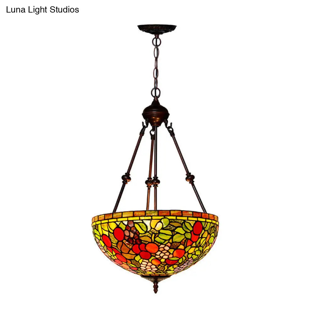 Mediterranean Style 2-Light Glass Bowl Chandelier - Red/Yellow/Blue Suspension Lamp for Living Room