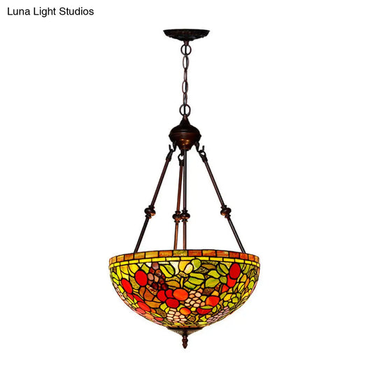 Mediterranean Style 2-Light Glass Bowl Chandelier - Red/Yellow/Blue Suspension Lamp for Living Room