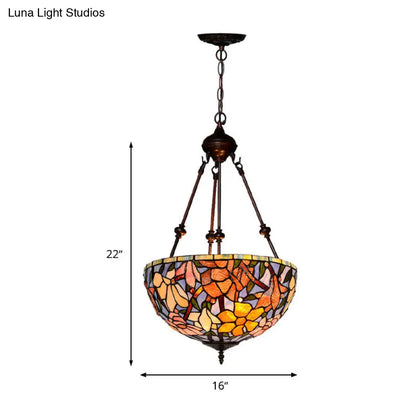 Mediterranean Style 2-Light Glass Bowl Chandelier - Red/Yellow/Blue Suspension Lamp for Living Room
