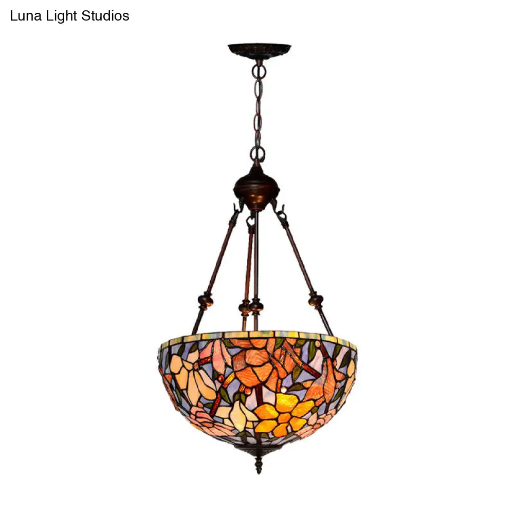 Mediterranean Style 2-Light Glass Bowl Chandelier - Red/Yellow/Blue Suspension Lamp for Living Room