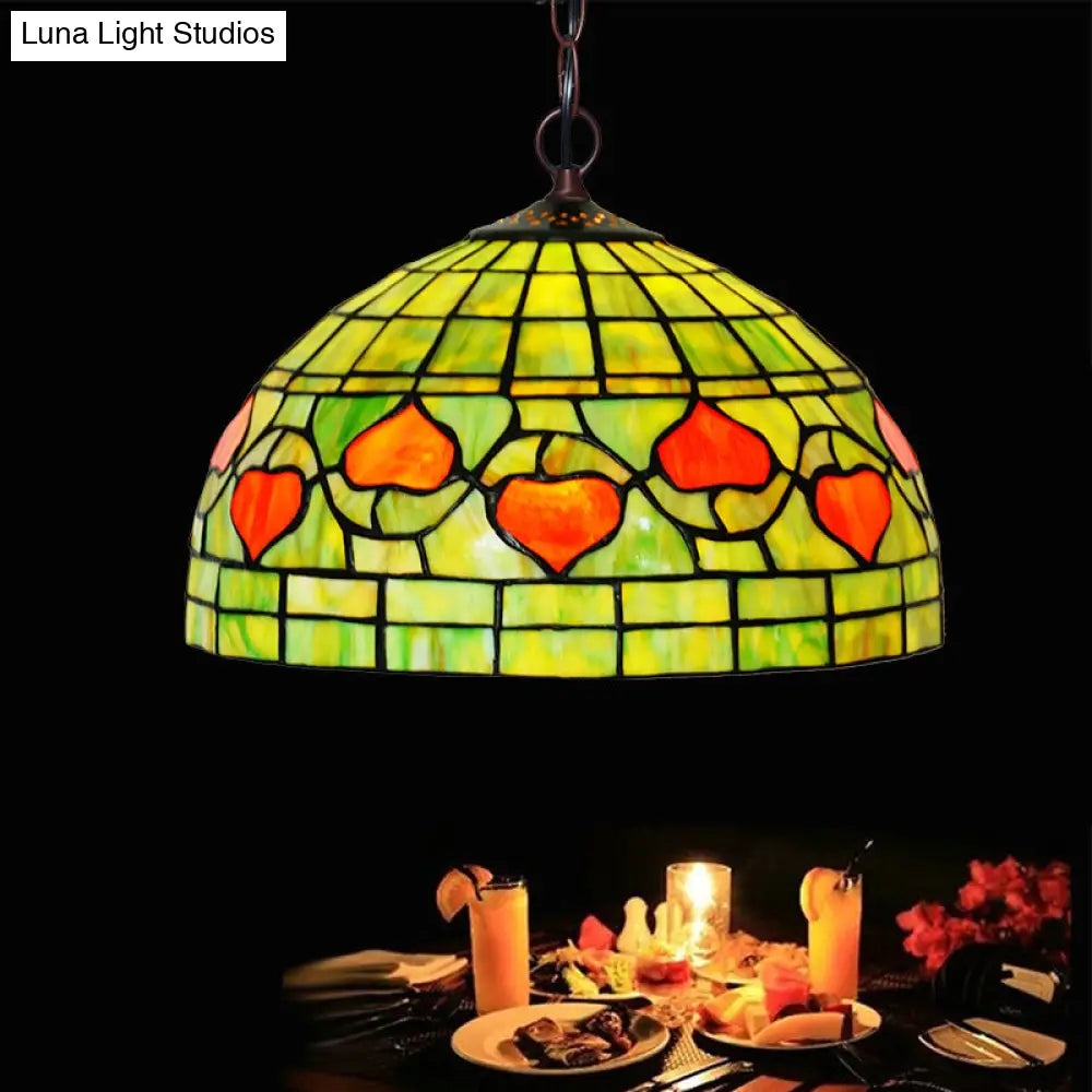 Mediterranean Style Hanging Pendant Light with Stained Glass Shade - Red/Green