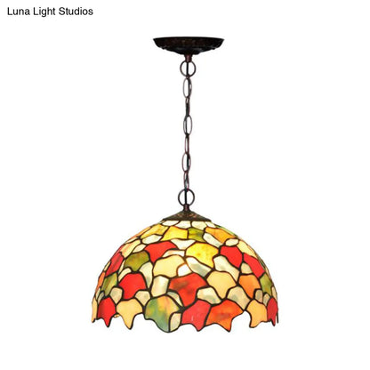 Mediterranean Style Hanging Pendant Light with Stained Glass Shade - Red/Green