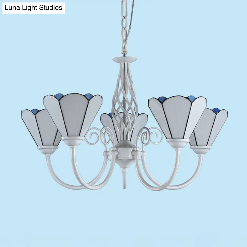 Mediterranean Style White Living Room Chandelier with Scalloped Glass Shade