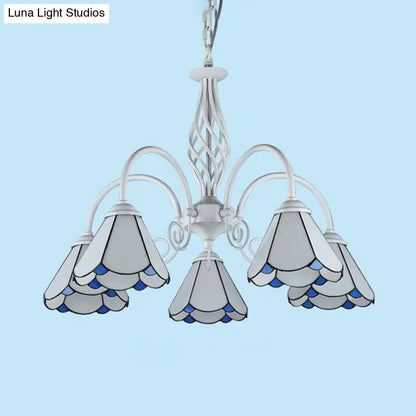 Mediterranean Style White Living Room Chandelier with Scalloped Glass Shade