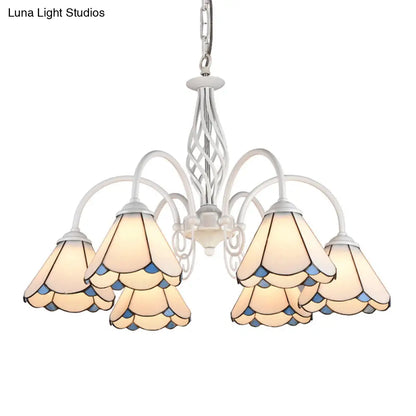 Mediterranean Style White Living Room Chandelier with Scalloped Glass Shade