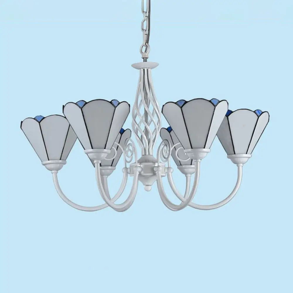 Mediterranean Style White Living Room Chandelier with Scalloped Glass Shade