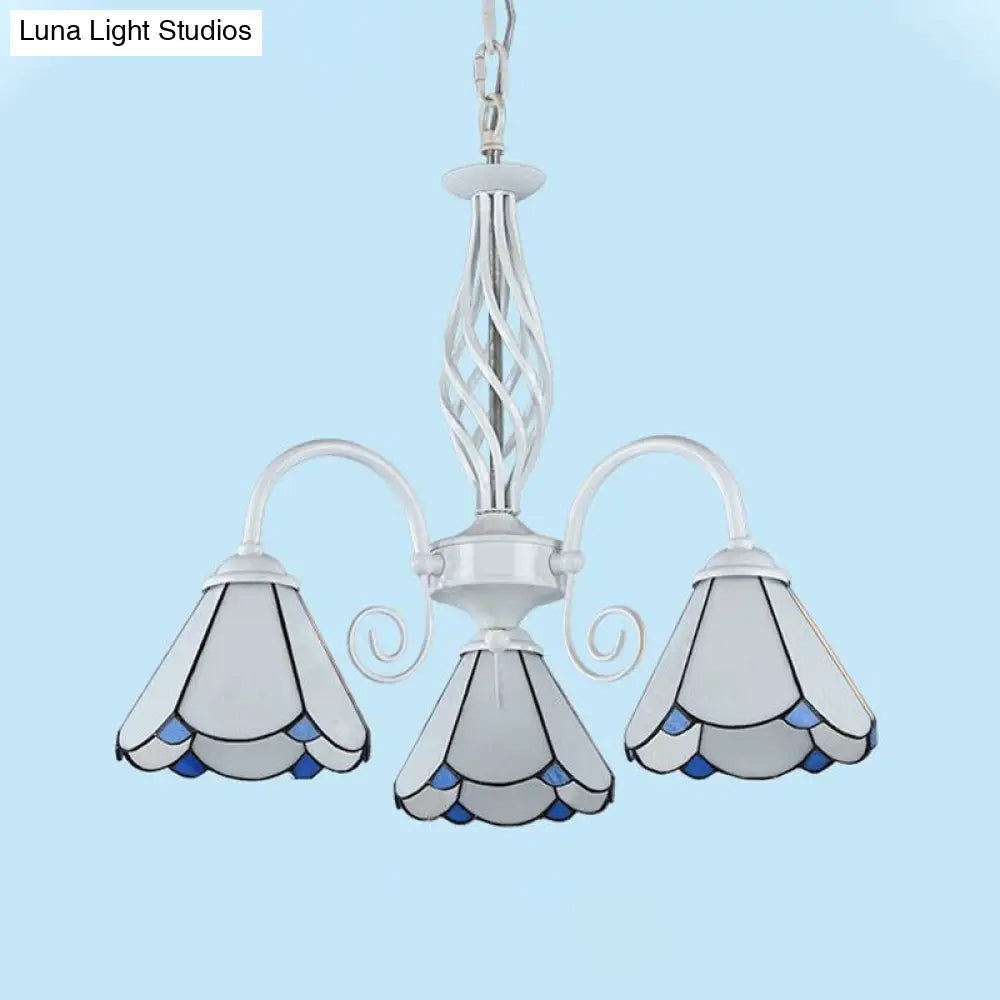 Mediterranean Style White Living Room Chandelier with Scalloped Glass Shade