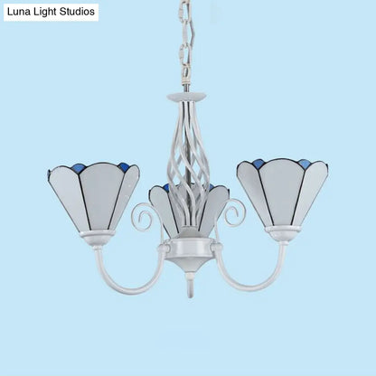 Mediterranean Style White Living Room Chandelier with Scalloped Glass Shade