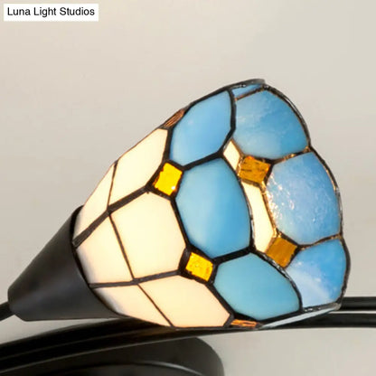 DecorBites™ DecorBites™ Mediterranean Swirl Semi Flush Ceiling Light with Floral Accents – Light Blue and White Glass, Ideal for Living Room