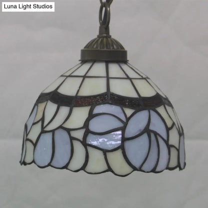 Mediterranean White Cut Glass Pendulum Light for Dining Room" - 1-Light, Domed Drop Lamp