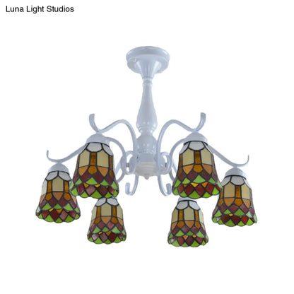 DecorBites™ DecorBites™ Mediterranean White Stained Glass Semi Flush Ceiling Mount Light - 6/8-Light Bell Design for Living Room