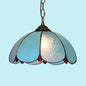 Mediterranean Wide Flare Pendant Lamp – Cut Glass, 1 Head, Adjustable Chain – White/Blue/Bronze Hanging Light Fixture