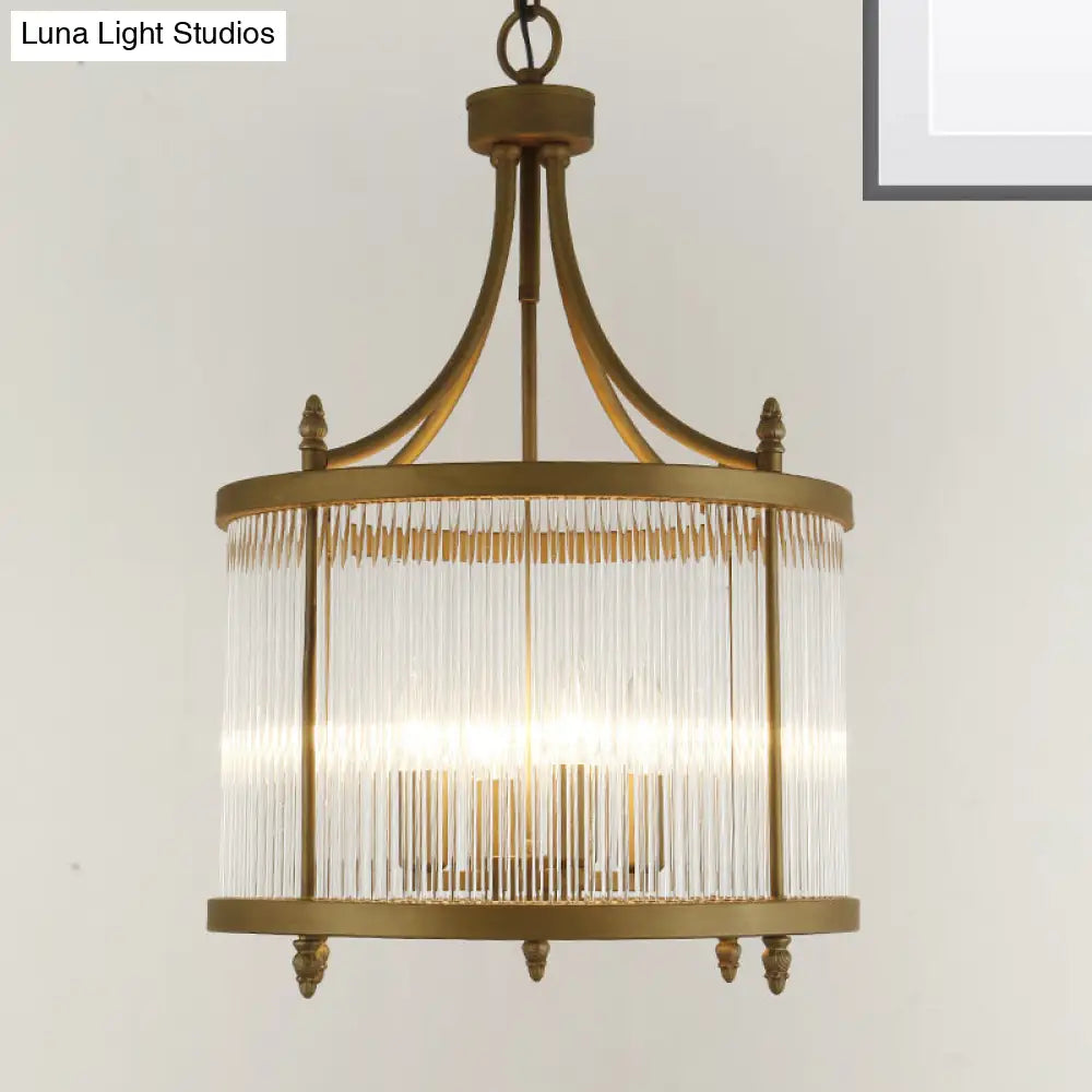 Mesh Corridor Chandelier Light - Round Crystal 4-Light Black Chinese Style Hanging Lamp