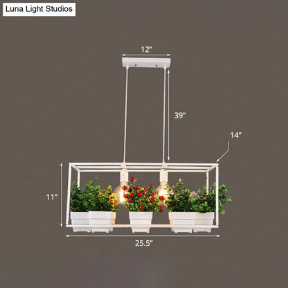 ديكوربايتس™ مصباح معلق معدني مستطيل الشكل برأسين للمطاعم مع شجرة بونساي صناعية معلقة