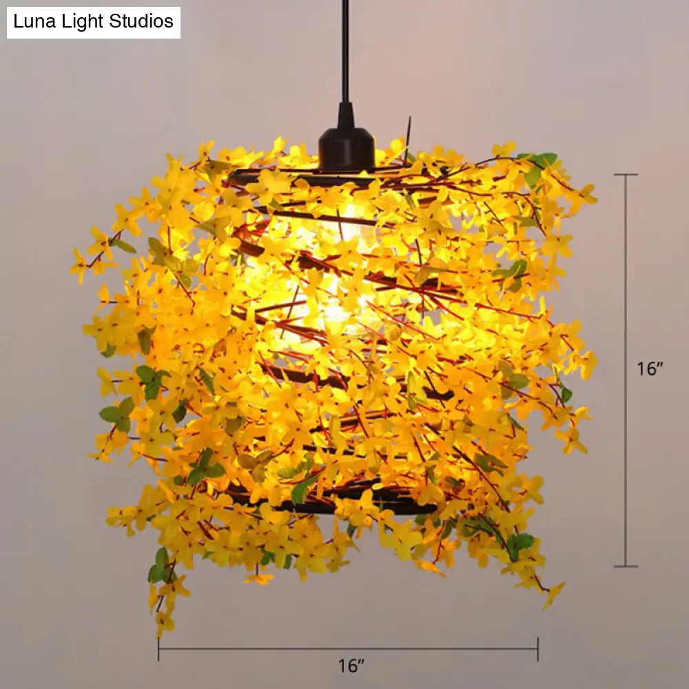 Metal Art Deco Chandelier with Artificial Flower Design for Dining Room Ceiling Lighting