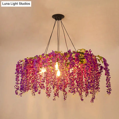 Metal Art Deco Chandelier with Artificial Flower Design for Dining Room Ceiling Lighting