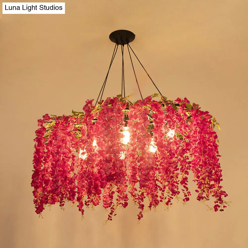 Metal Art Deco Chandelier with Artificial Flower Design for Dining Room Ceiling Lighting