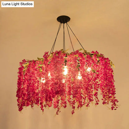 Metal Art Deco Chandelier with Artificial Flower Design for Dining Room Ceiling Lighting