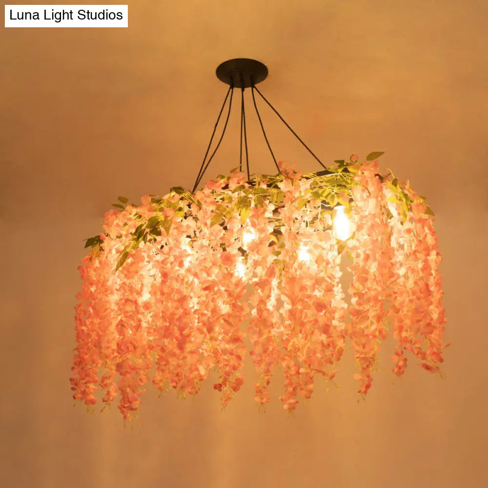 Metal Art Deco Chandelier with Artificial Flower Design for Dining Room Ceiling Lighting