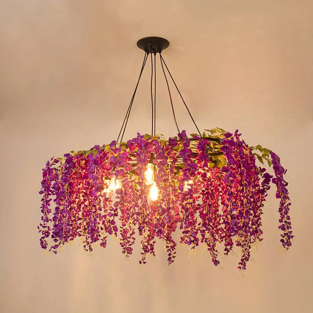 Metal Art Deco Chandelier with Artificial Flower Design for Dining Room Ceiling Lighting