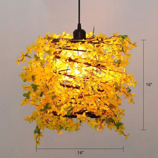 Metal Art Deco Chandelier with Artificial Flower Design for Dining Room Ceiling Lighting