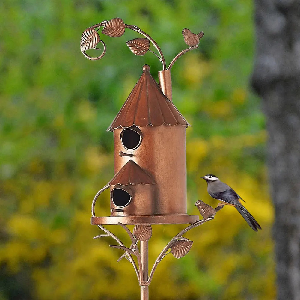 Metal Birdhouse Garden Stakes for Outdoor Decor