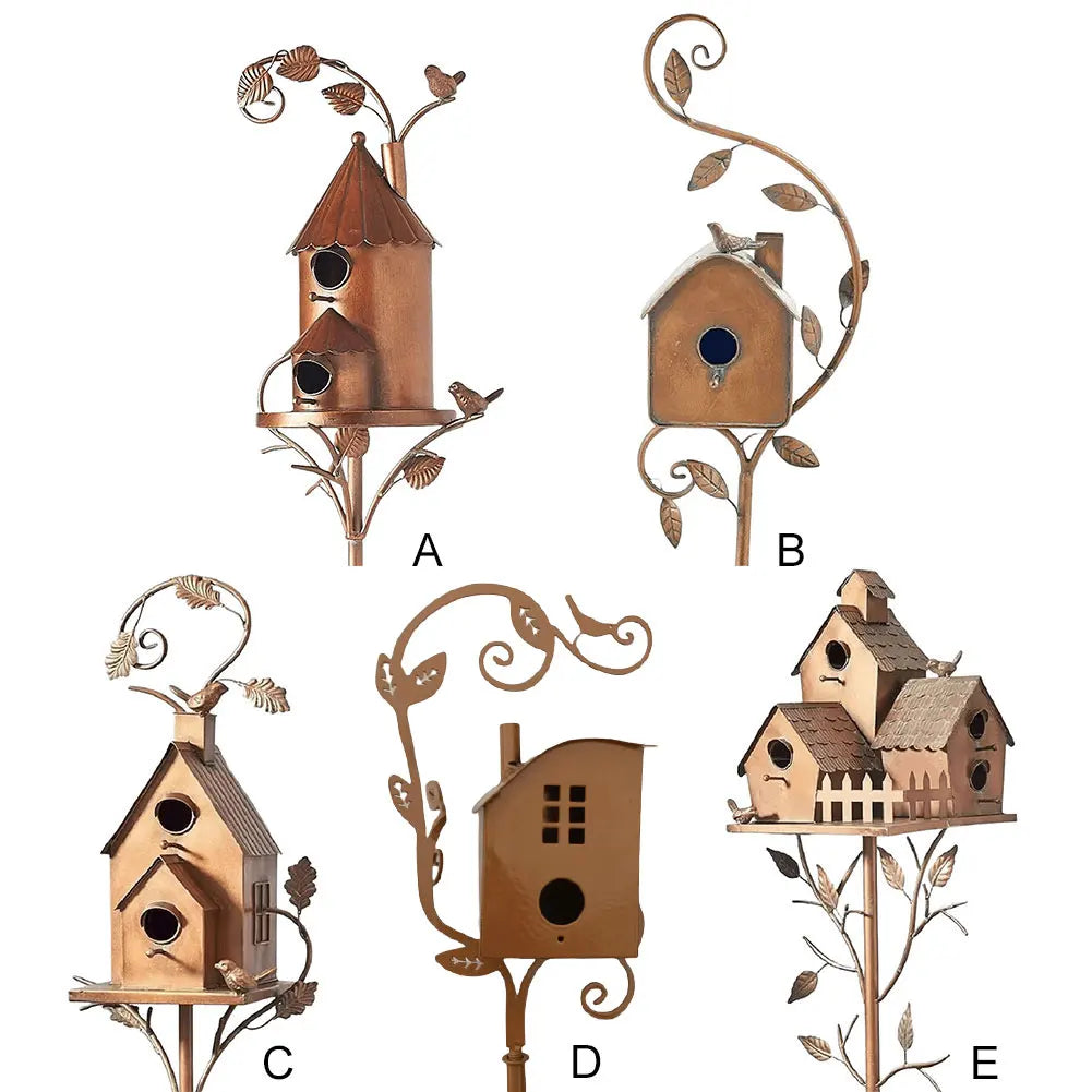 Metal Birdhouse Garden Stakes for Outdoor Decor